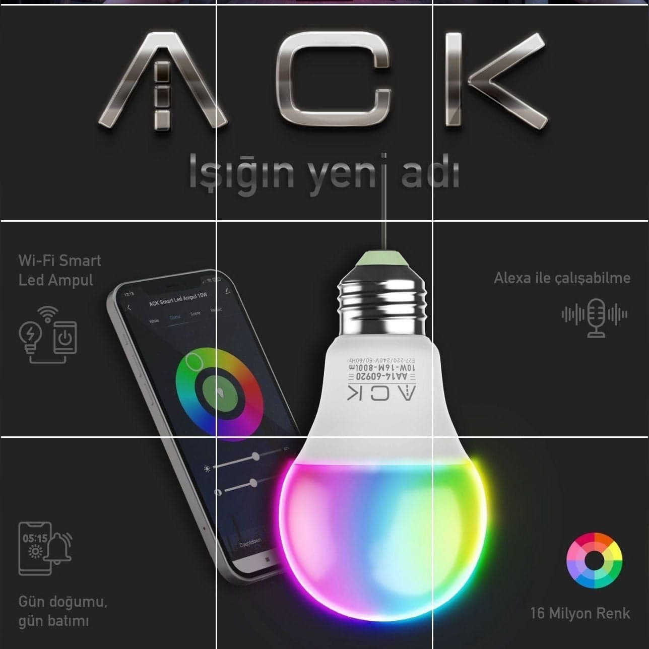 ACK AA14-60920 10W E27 Wi-Fi Akıllı Led Ampul