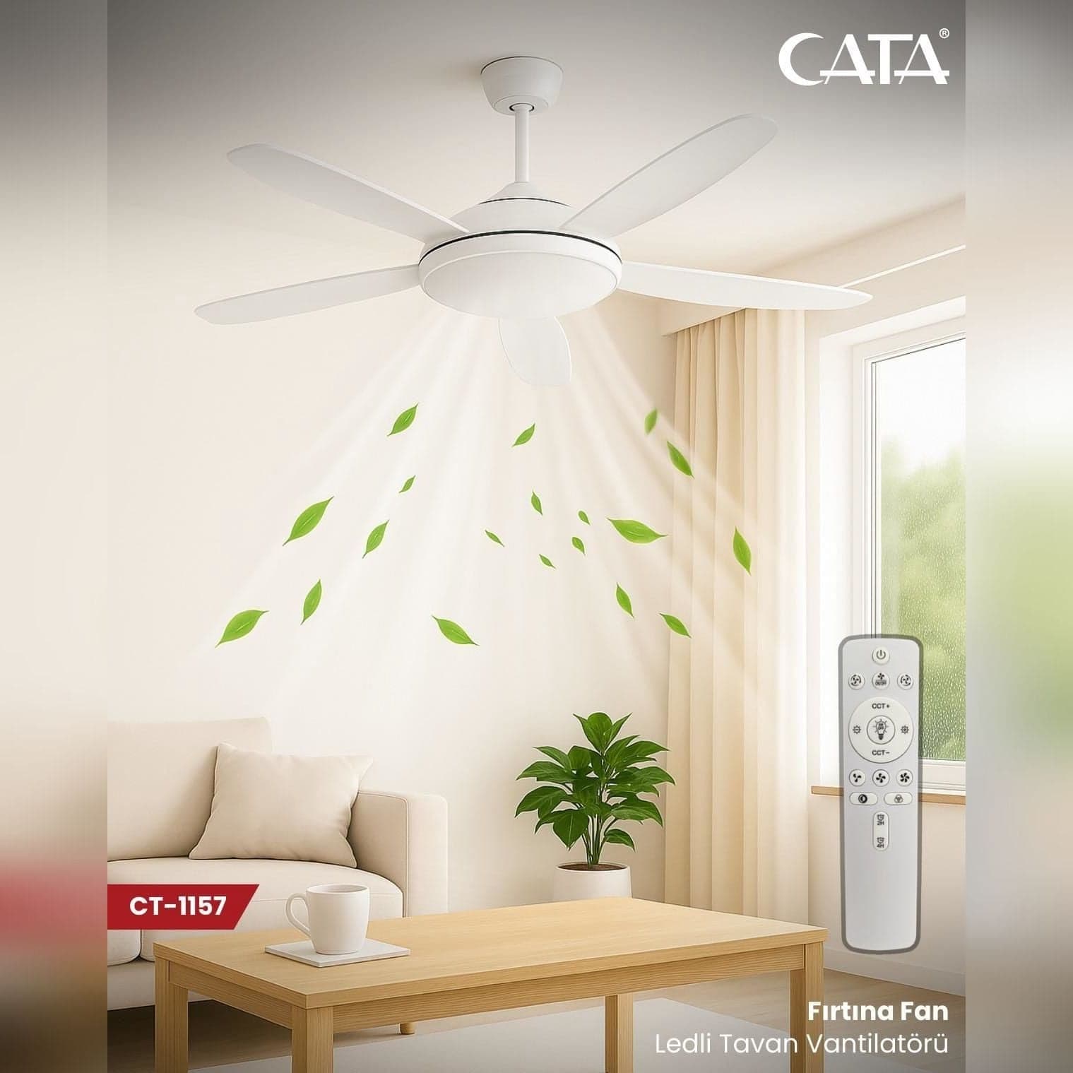 Cata Ct-1157 Fırtına Fan 122W Dimmerli Beyaz