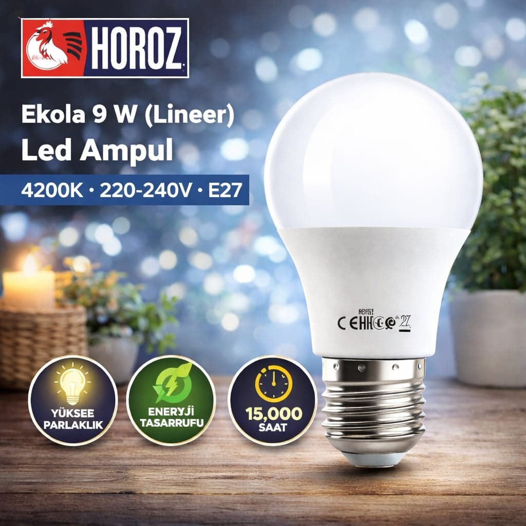 Horoz 001-006-2009 Ekola 9 W  Led Ampul 6400K 220-240V E27